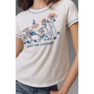 Pilcro Anthropologie The Bennie Slim Crew Neck Cotton-Slub Tee Top XS 282250